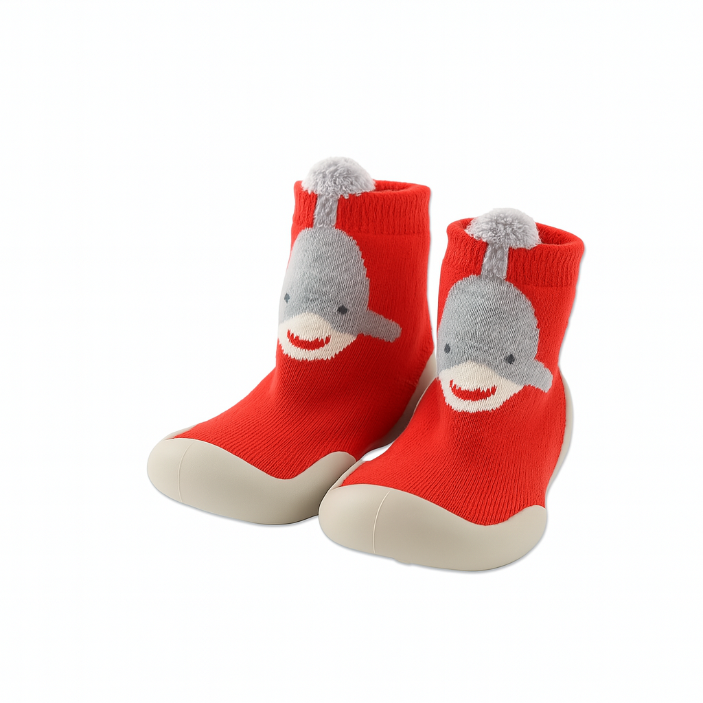 Chausson-Chaussette Petit Animaux rouge