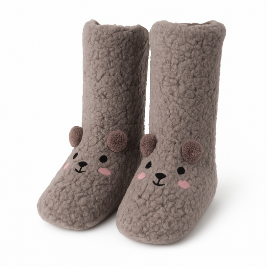 Chaussons Chaussettes Antidérapants Femme Gris