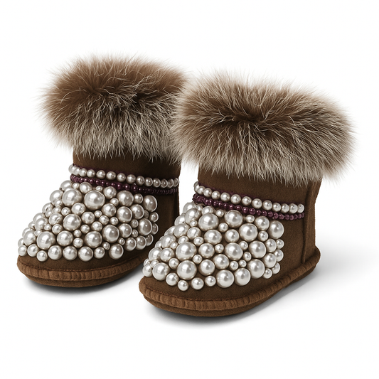 Chausson Bébé Avec Perles à fourrure Chocolat