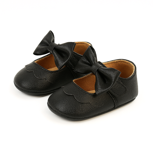Chausson Bébé Cuir Avec Nœuds Noir