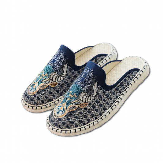 Chausson Brodé Traditionnelle Chinois Homme Bleu