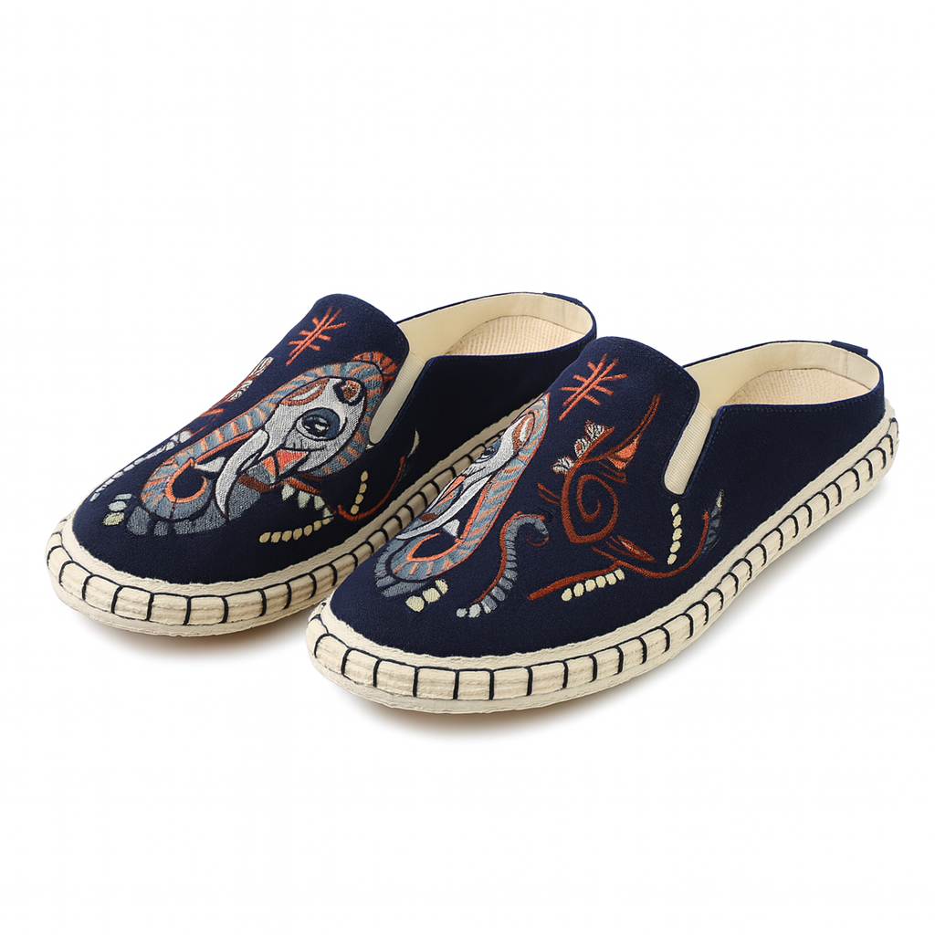 Chausson Brodé Traditionnelle Chinois Homme Noir Elephant