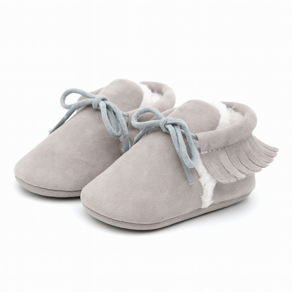Chausson à Frange Bébé Peluché Argent