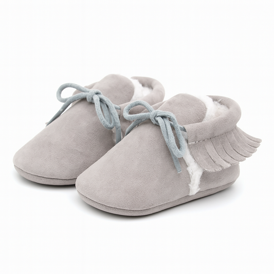 Chausson à Frange Bébé Peluché Argent