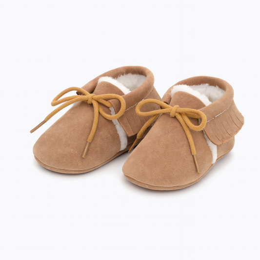 Chausson à Frange Bébé Peluché Beige
