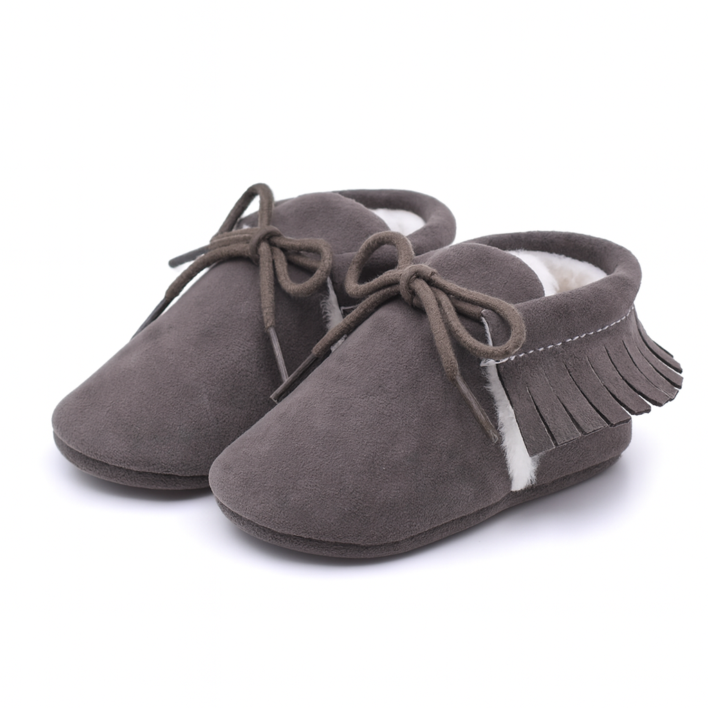 Chausson à Frange Bébé Peluché Gris
