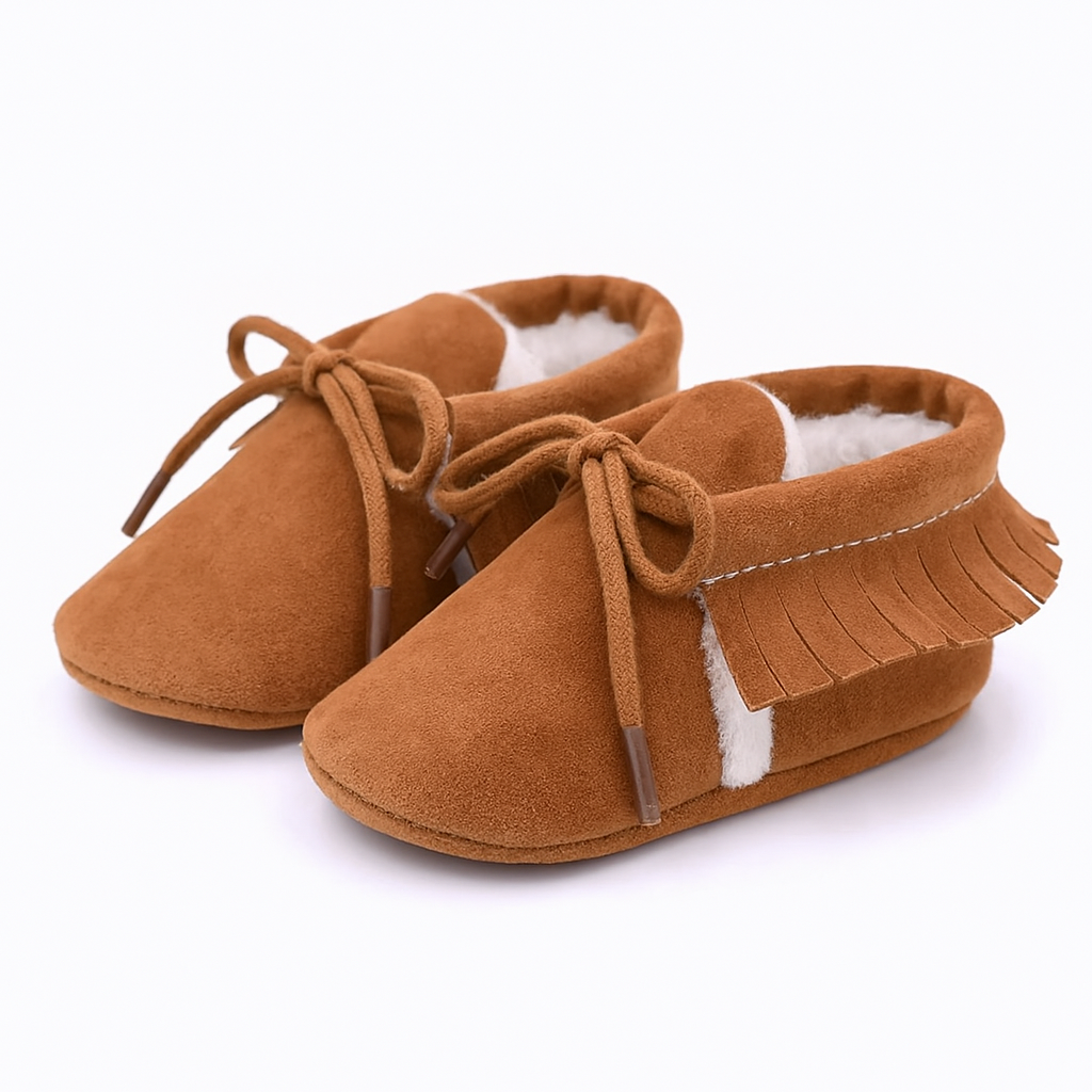 Chausson à Frange Bébé Peluché Marron