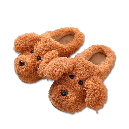 Chausson Chien Peluche Homme Marron